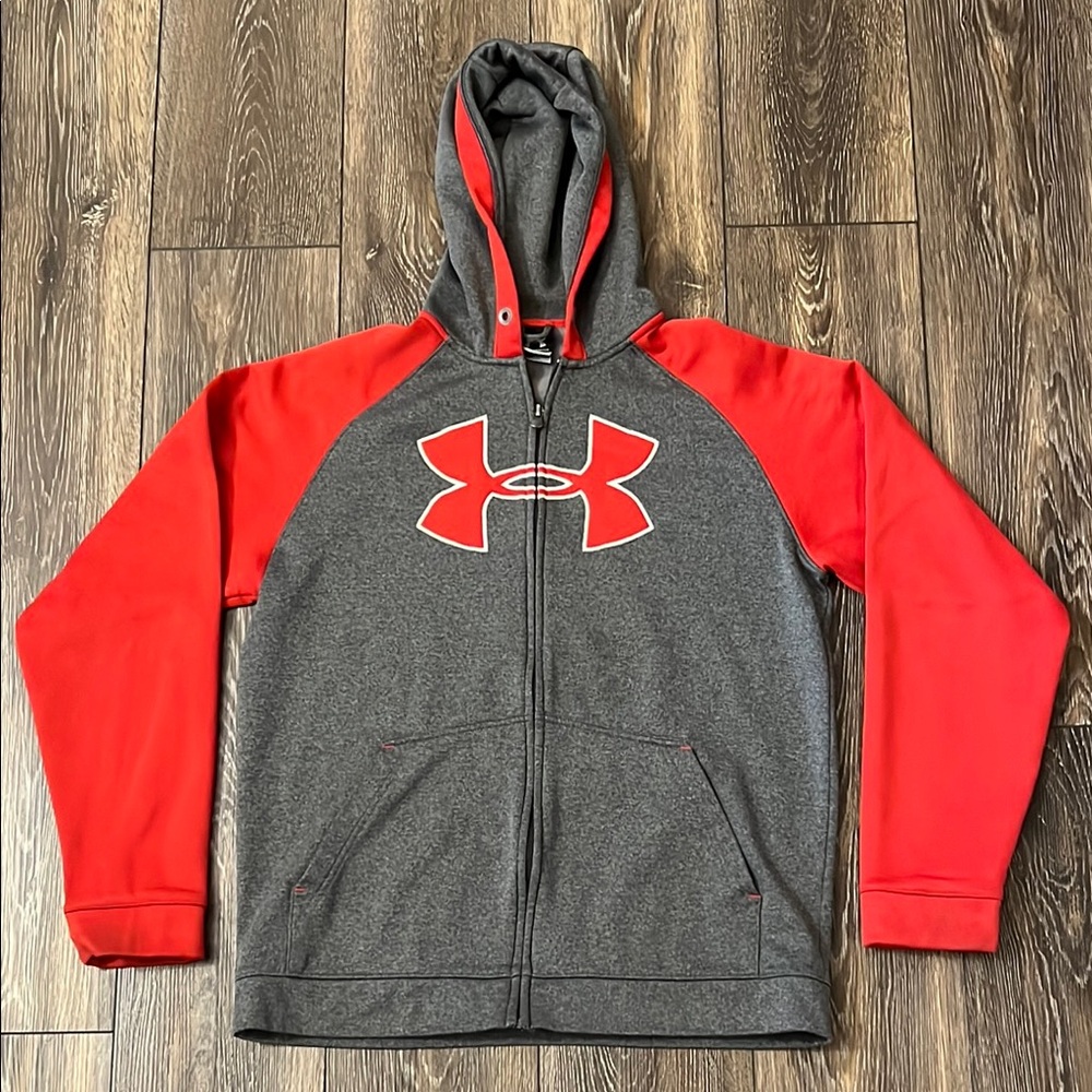 Under Armour Gray and Red Zip Up Hoodie Mens Medium
